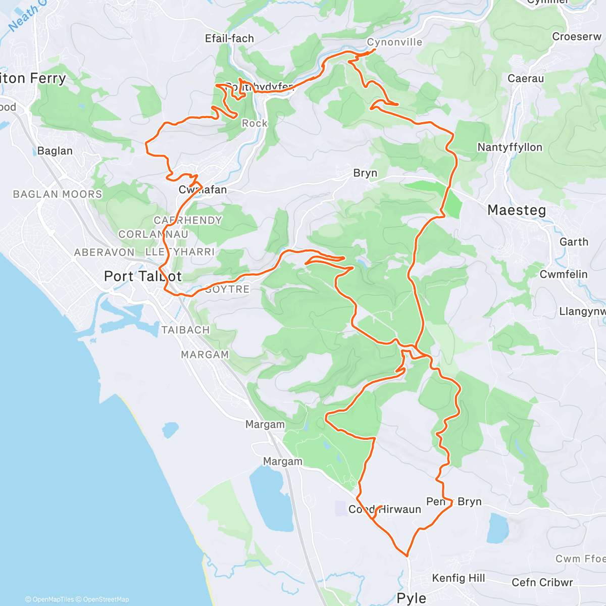 Map of the activity, Margam gravel with a pit stop in BASE