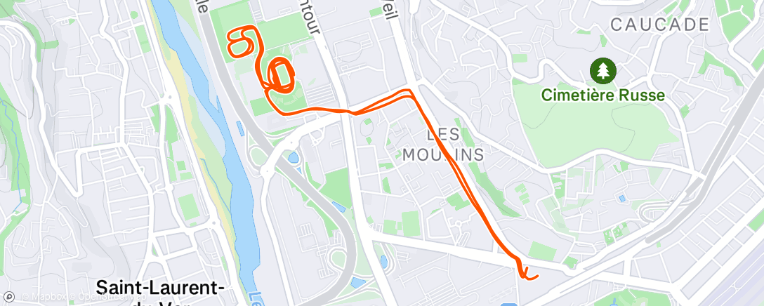 Map of the activity, 8x600m r:1’30" entre 1’51"5 et 1’52"5
