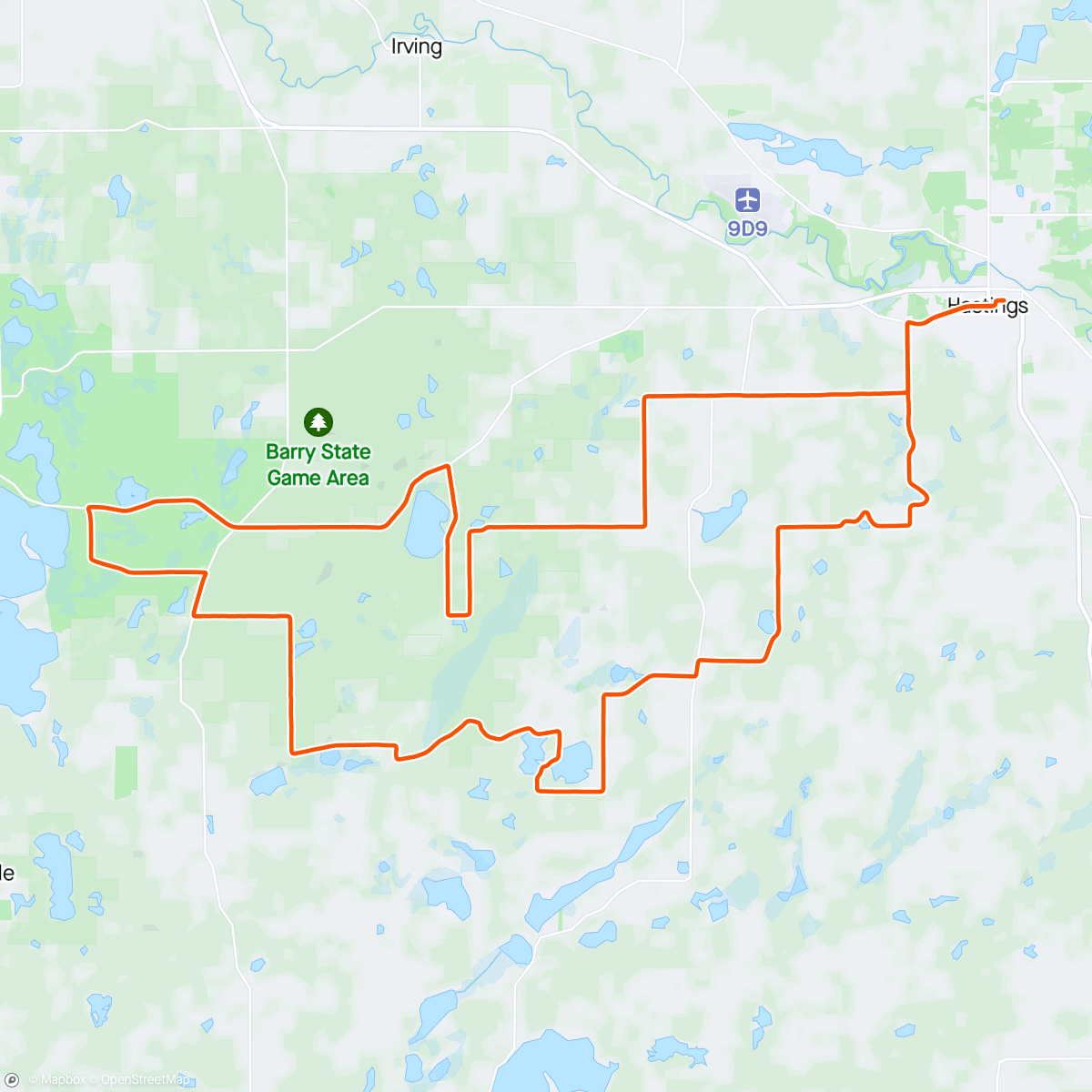 Map of the activity, Barry Roubaix 36 miler preride