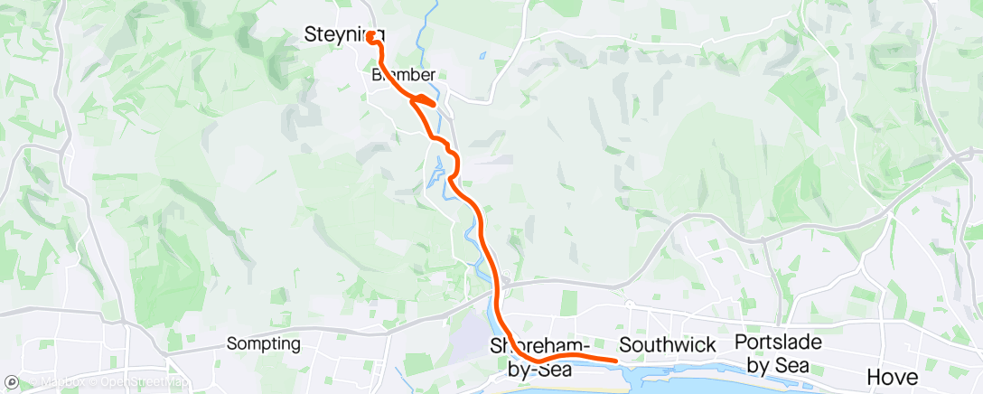 Map of the activity, Ride back from Rowing