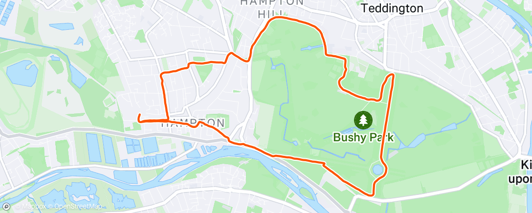 Map of the activity, Bushy loop with a couple of stretch breaks - nothing in my legs