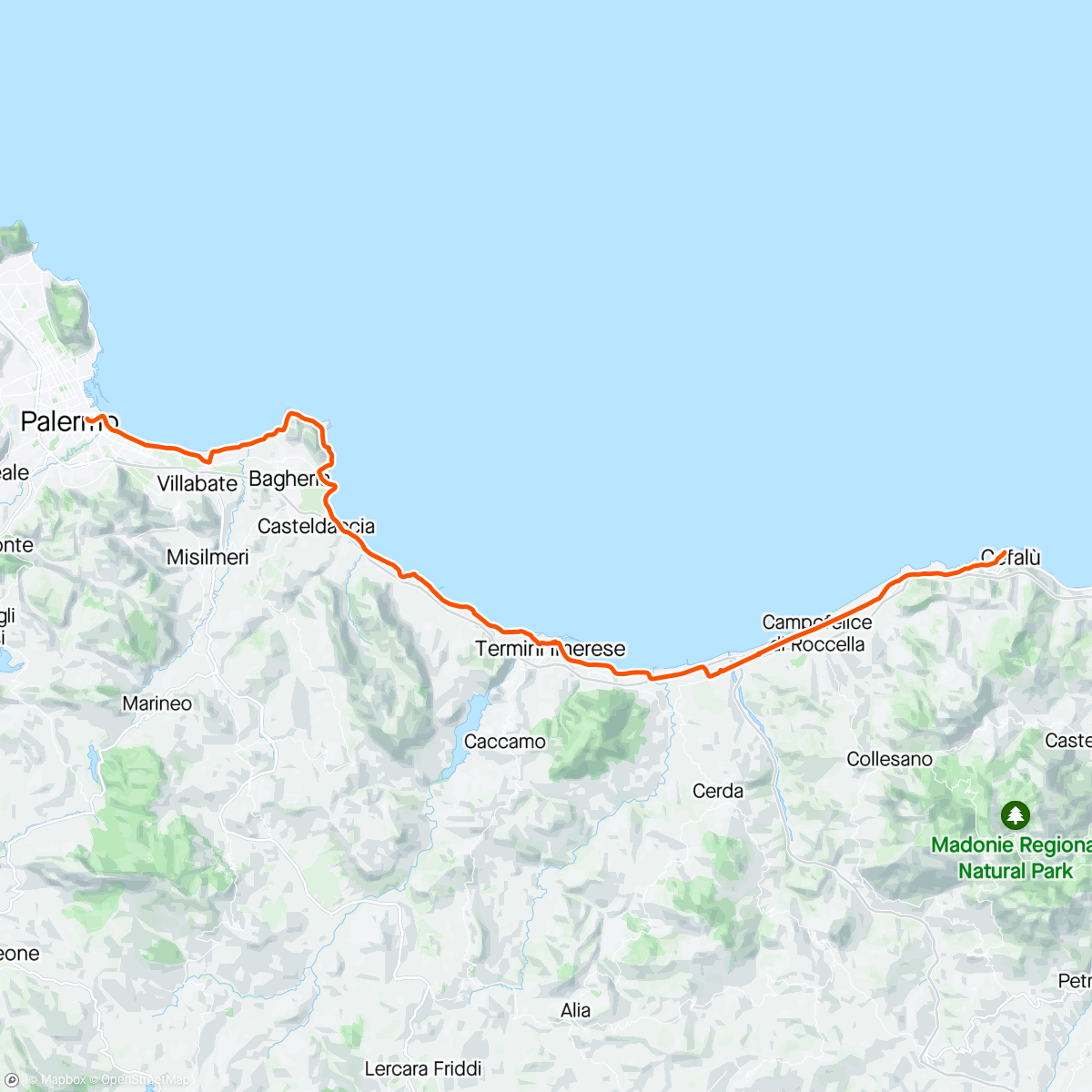 Map of the activity, Periplo della Sicilia con Anna. 17 tappa Cefalù - Palermo