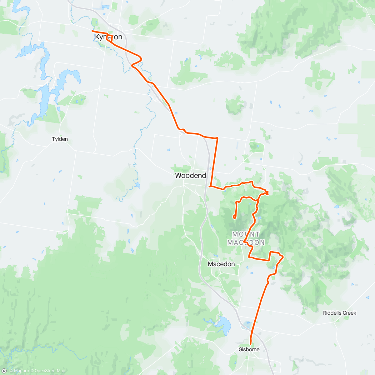 Map of the activity, Gisborne-Kyneton-Gisborne