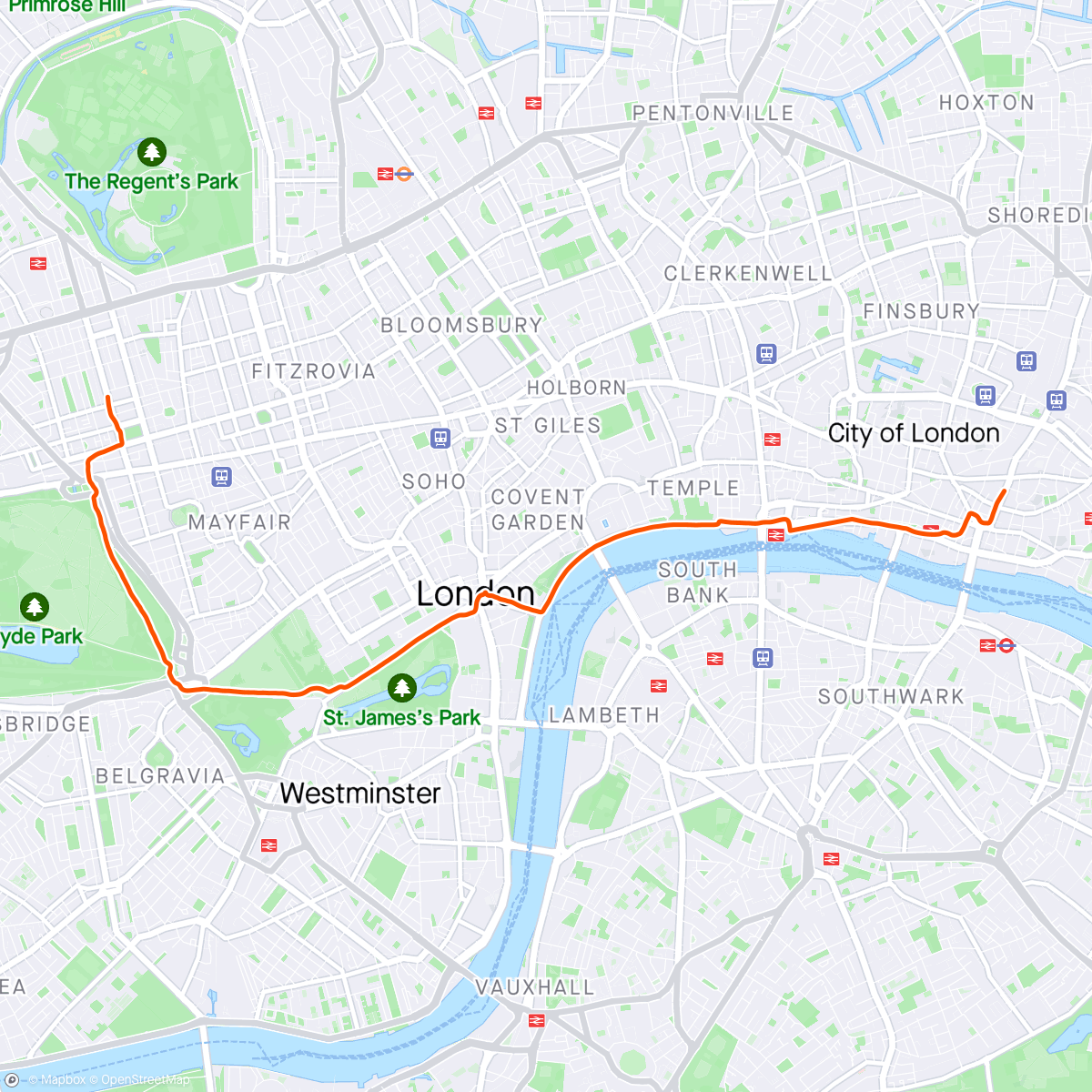 Map of the activity, L'pool St to Marylebone - going home