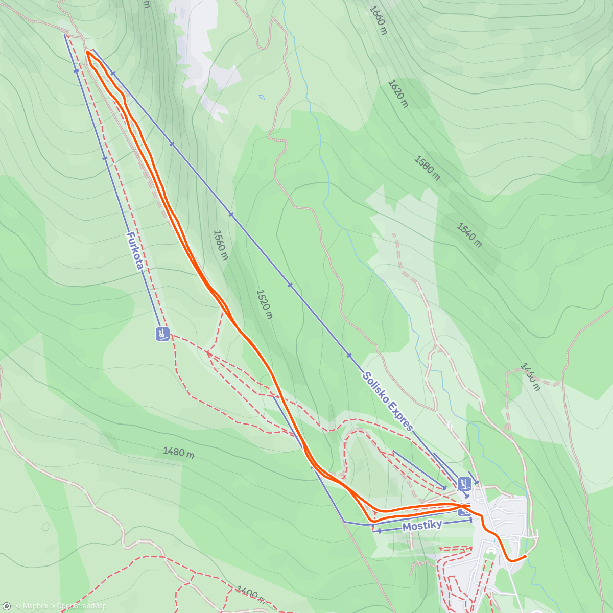 Map of the activity, Po Kralovej holi západ slnka na Solisku