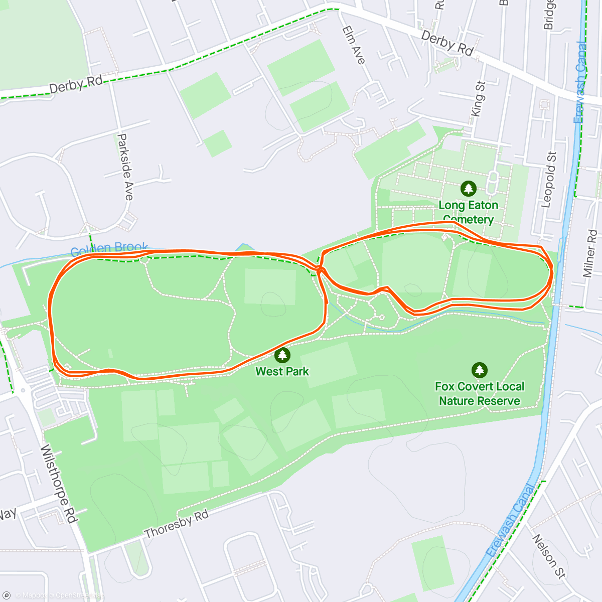 Map of the activity, Long Eaton Park run