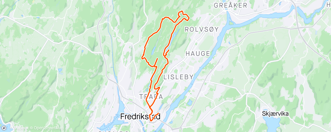 Map of the activity, Night Gravel in Fredrikstadmarka - easy with a few bursts