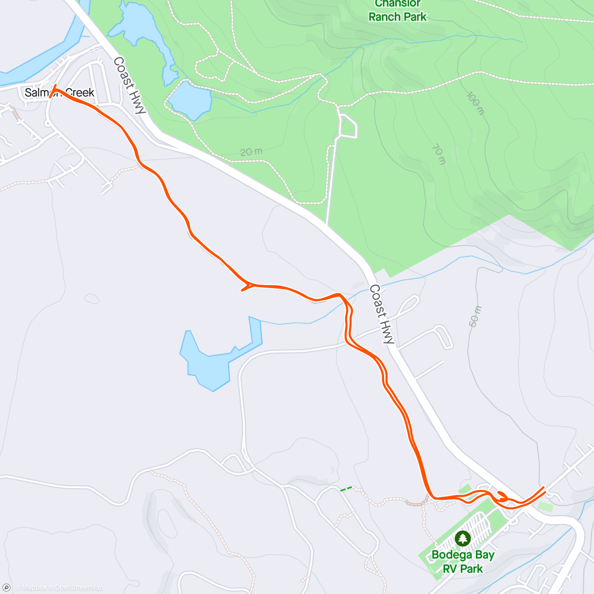 Map of the activity, Saturday afternoon hike to Salmon Creek with Sonya