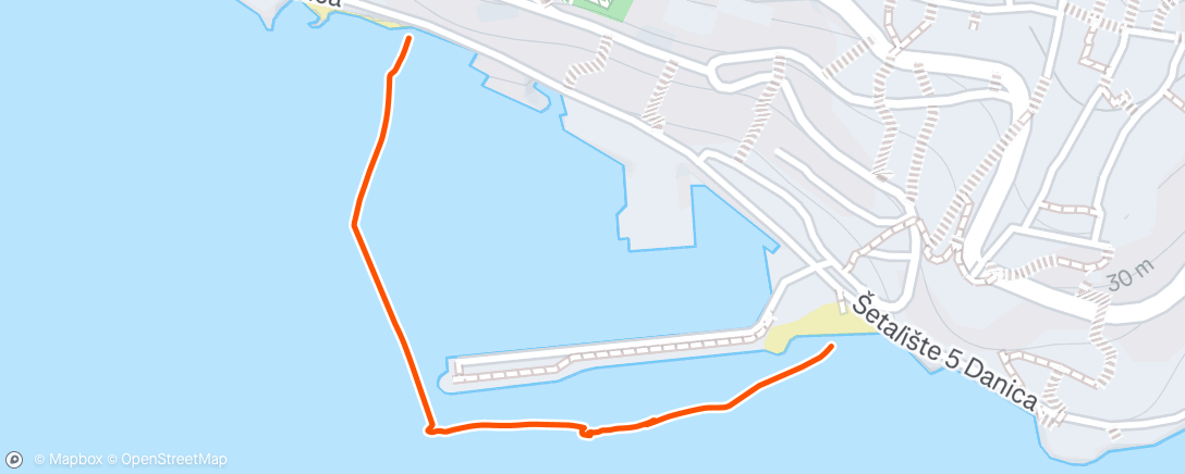 Map of the activity, "Around marina" recovery swim with buoy and Vanja. 0,5