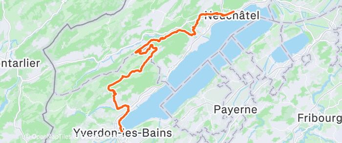Route map of Neuchâtel to Yverdon-les-Bains