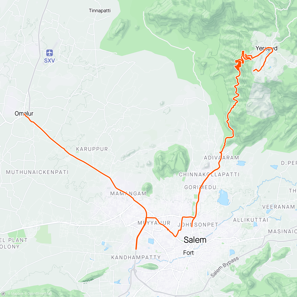 Mapa da atividade, Yercaud ride