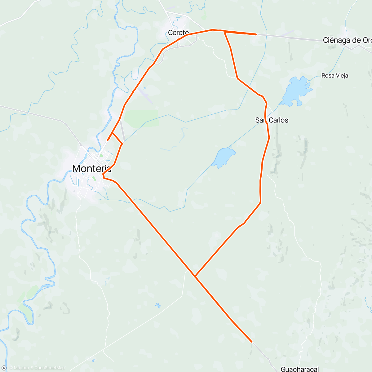 Mapa de la actividad, K26, vuelta San Carlos, Berastegui, Montería