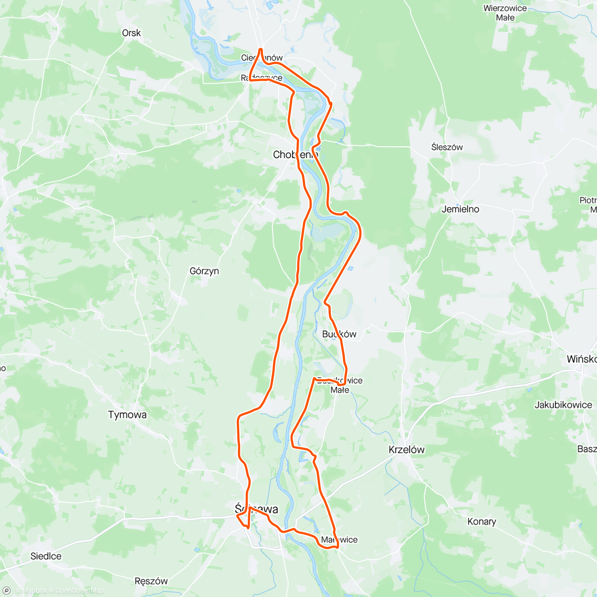 Mapa da atividade, Trasa DOT76 Ścinawa - Ciechanów - Ścinawa