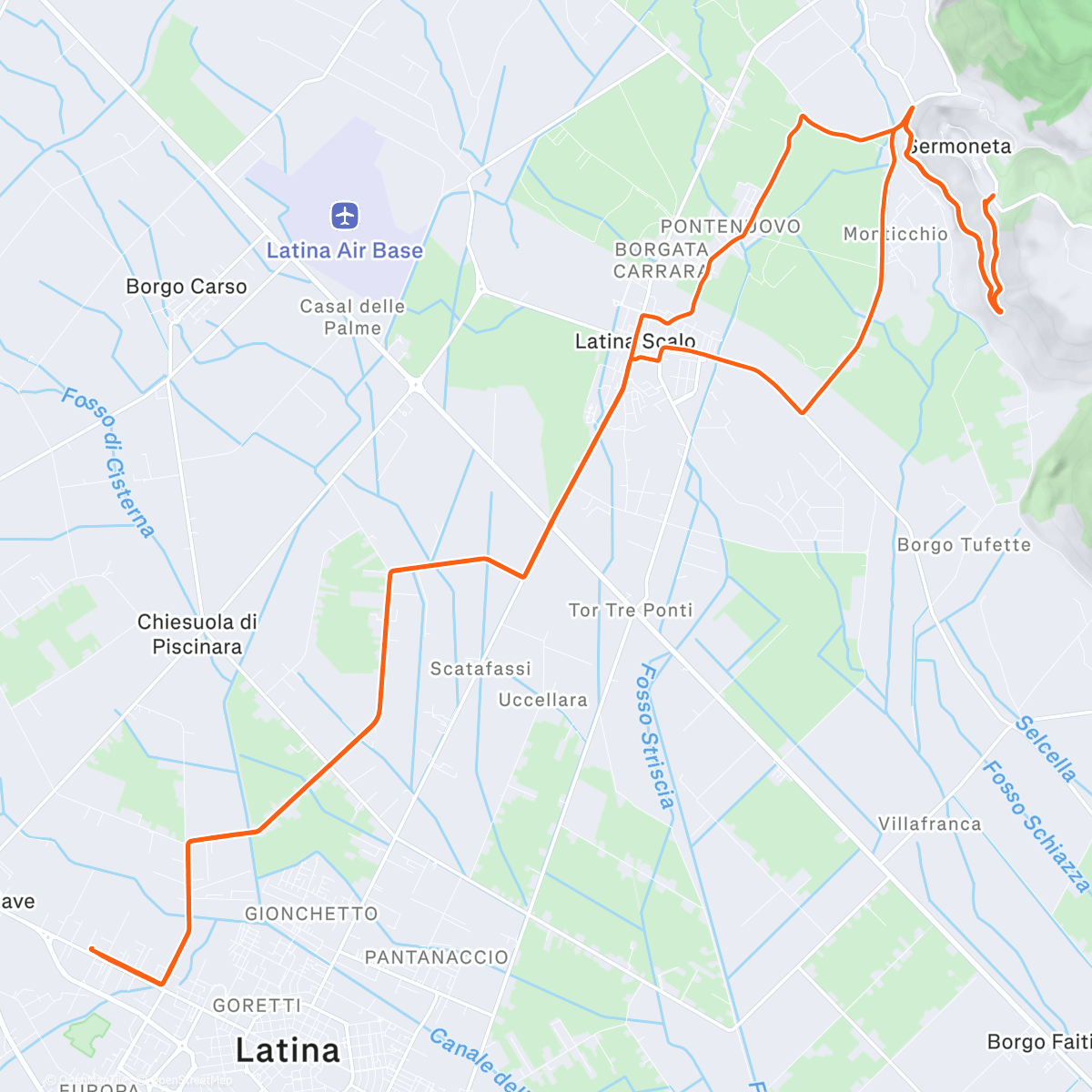 Map of the activity, Pedalata pomeridiana