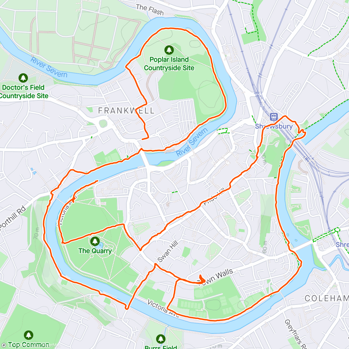 Map of the activity, Shrewsbury circular walk