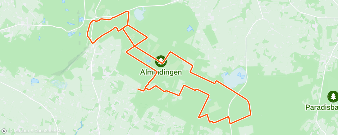 Map of the activity, Gravel. En kold men solrig trilletur i Almindingen.