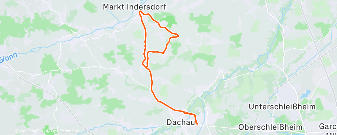 Map of the activity, Sunday ride around Dachau