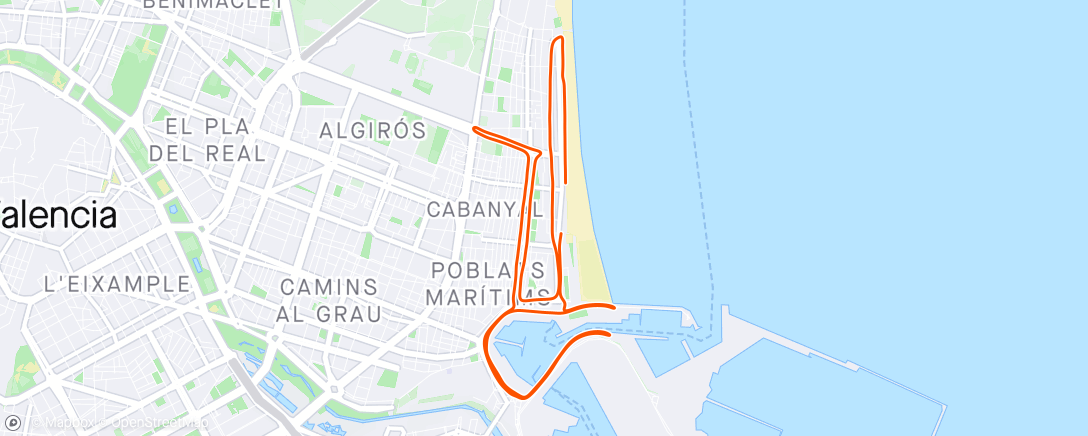 Mapa de la actividad, 15 K Valencia abierta al mar