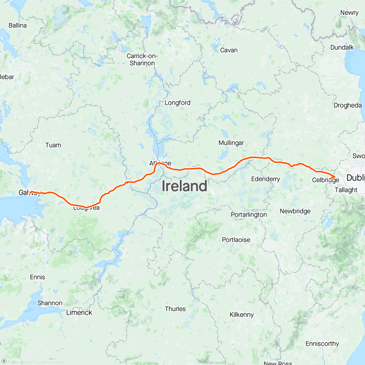 Map of the activity, J.P. Morgan Dublin to Galway for the Irish Cancer Society