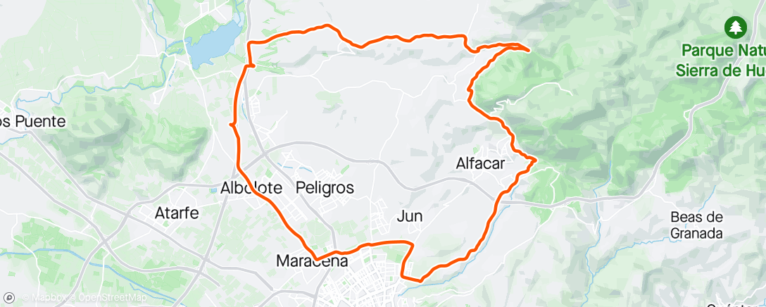 Mapa da atividade, Cogollos por el Duro hasta cadena Kalifakir, Nivar, Alfacar, Viznar y Vuelta a Casa 🏡