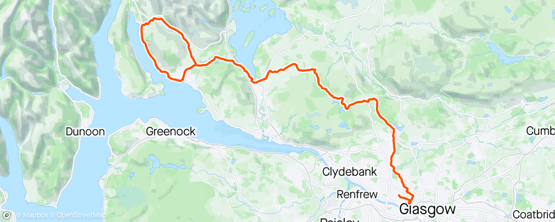 Map of the activity, Glen Fruin loop with the SOYT crew, then solo back to Glasgow
