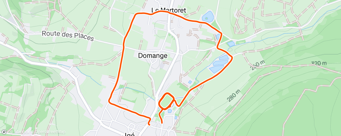 Map of the activity, Fractionné nocturne -> prépa Trail de La Voie Romaine