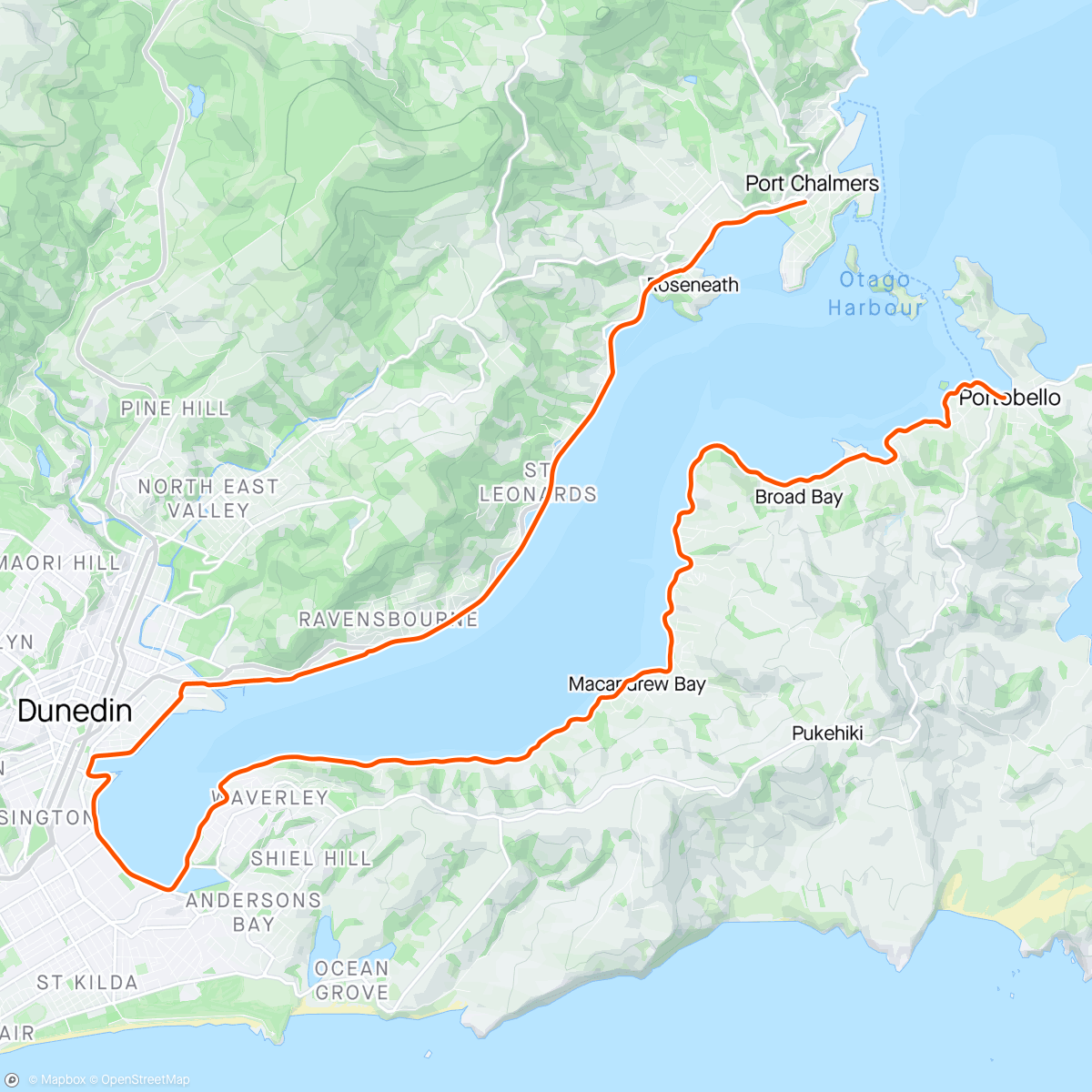 Map of the activity, ROUVY - Dunedin Harbour Cycle Trail ~ New Zealand