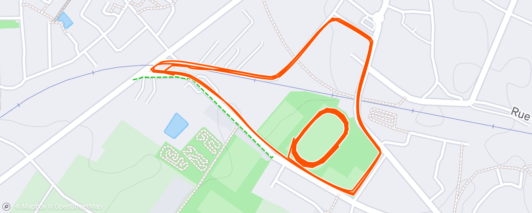 Mapa de la actividad, Echauff +
Fartlek 1'/2'/3'/4'/5'/4'/3'/2'/1' (Récup 1/3 du tps d'effort)