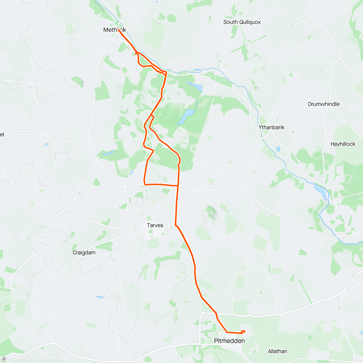 Mapa da atividade, Ride to Methlick for lunch with Joseph