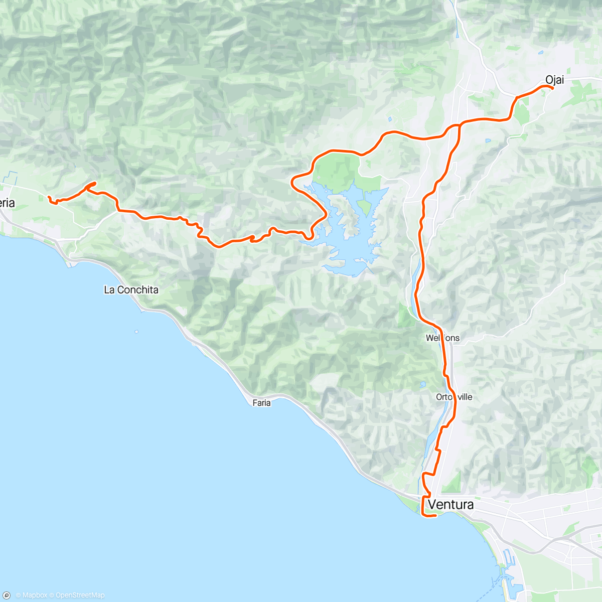 Map of the activity, Santa Barbara Training Camp Day 5 last day - Ojai to Ventura
