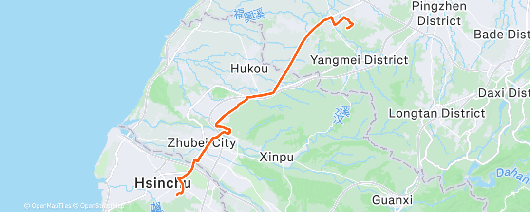 Map of the activity, 楊梅的家 -> 交大博愛六舍 騎乘