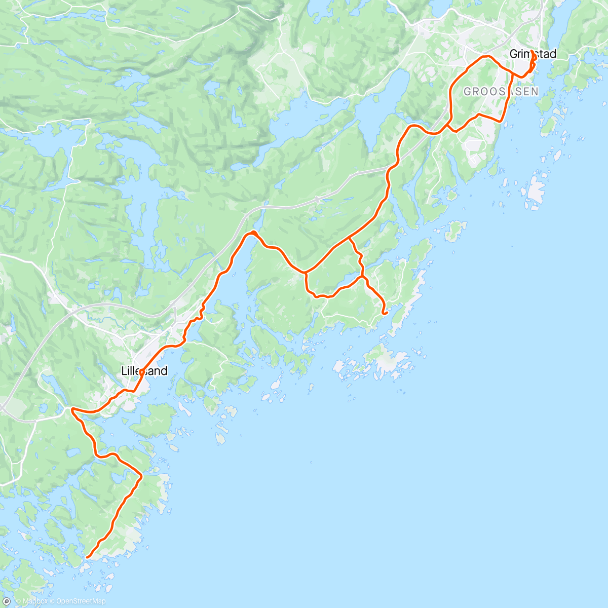 Map of the activity, Brekkestø - innom Homborsund og til Grimstad og tilbake. Sørlandet på sitt beste ☀️