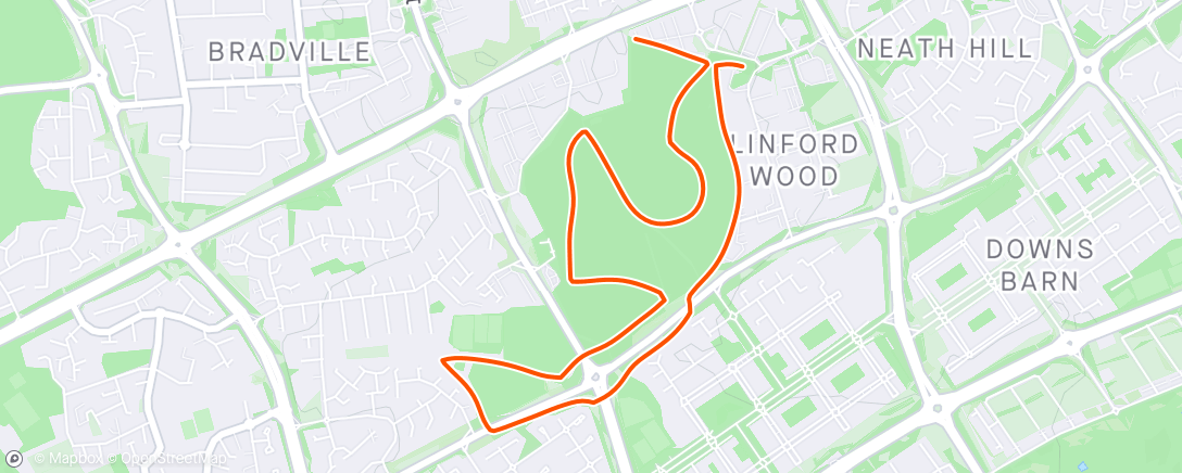 Map of the activity, Linford Wood parkrun