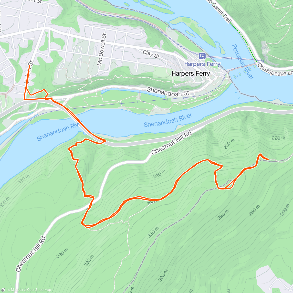 Map of the activity, Hiking in Harper’s Ferry, West Virginia