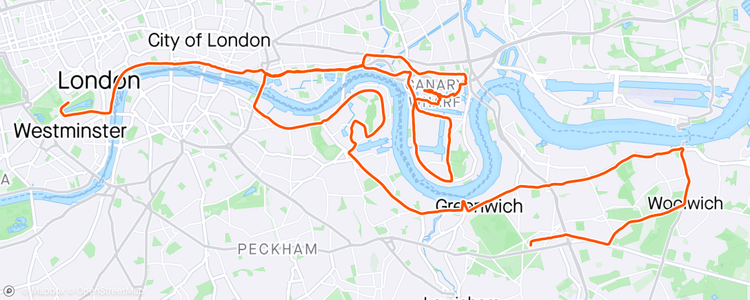 アクティビティ「London Marathon 2024 - 2:51:15」の地図