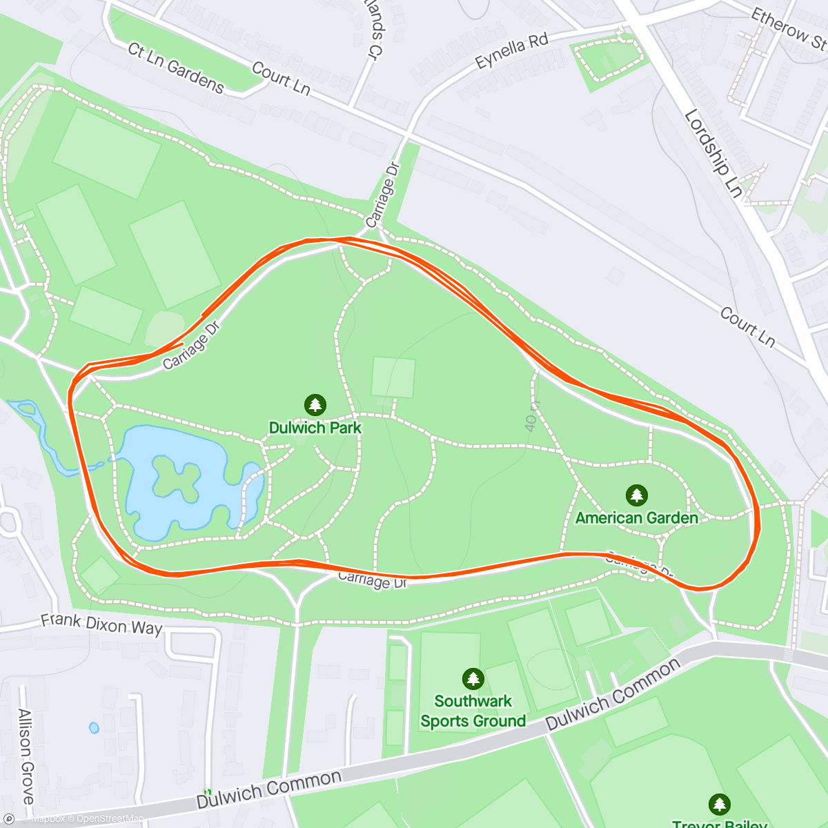 Map of the activity, Podium Dulwhich 5k - 15:13