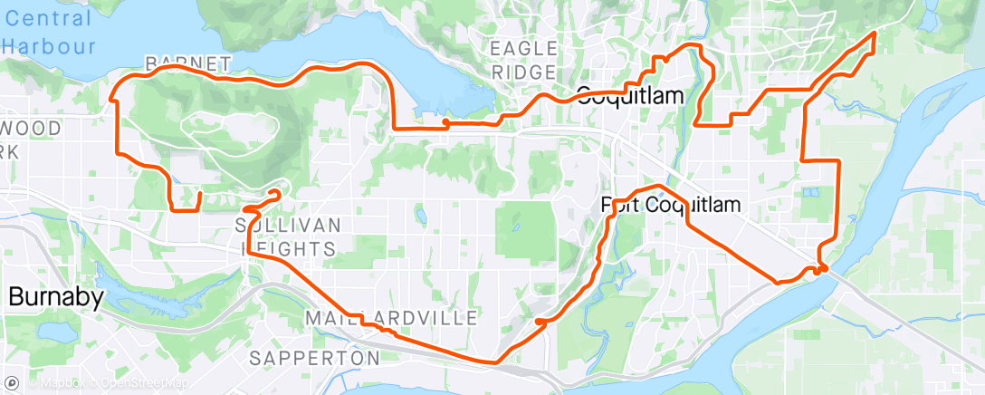 Map of the activity, Extended shakedown on the Burnaby rain bike