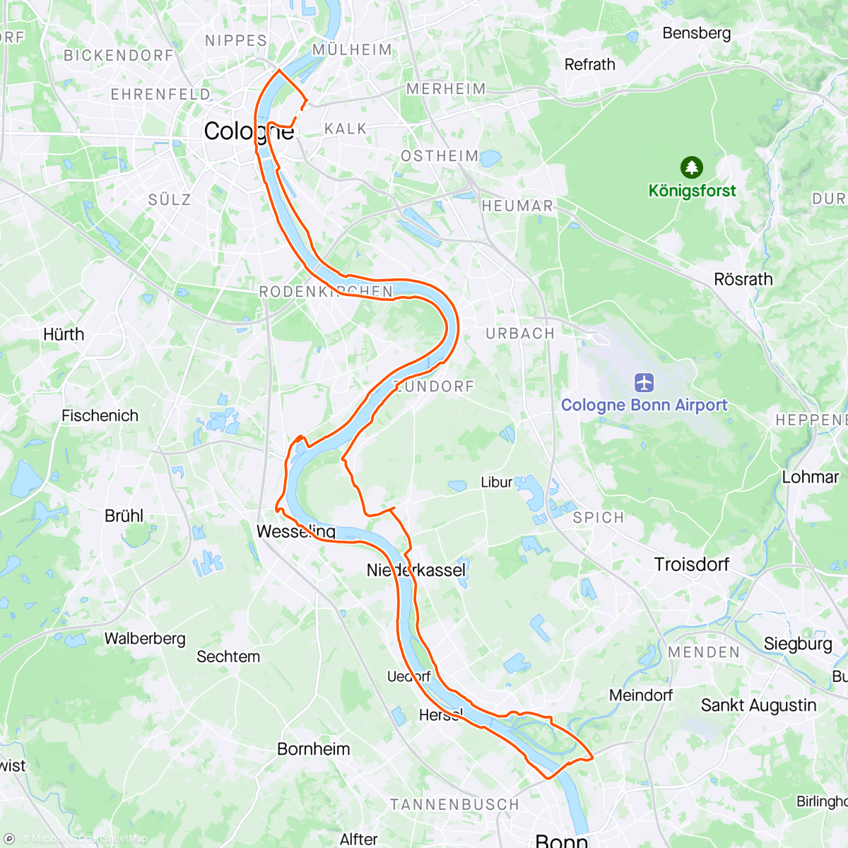 Mapa de la actividad, Köln-Bonn-Köln