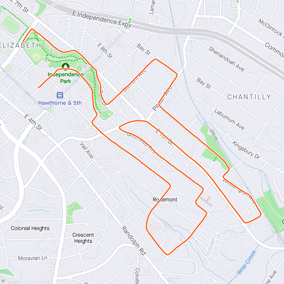 Map of the activity, Elizabeth 8k (Stroller Edition)