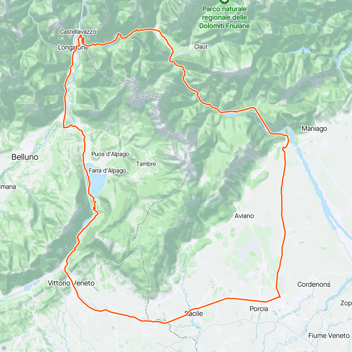 Map of the activity, ✈ Valcellina Classica PBT. Watt a tutta Salite+Santa Croce+Ultimi 20km. Wow. 🍺🍺🥪
