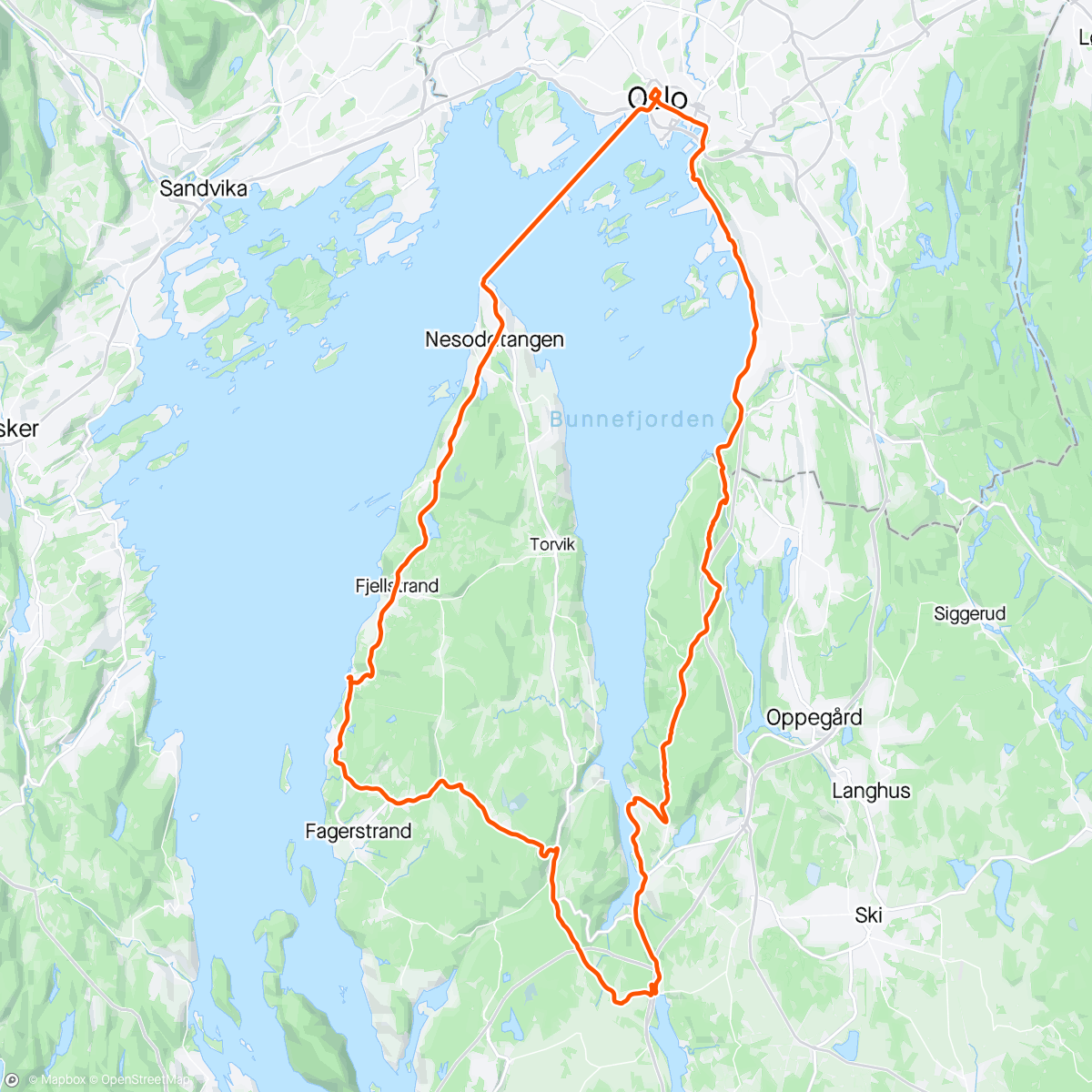 Mapa de la actividad, Nesodden Gravel