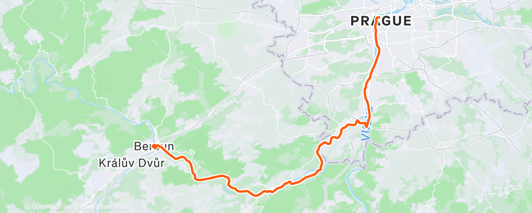 Map of the activity, Praha -> Beroun