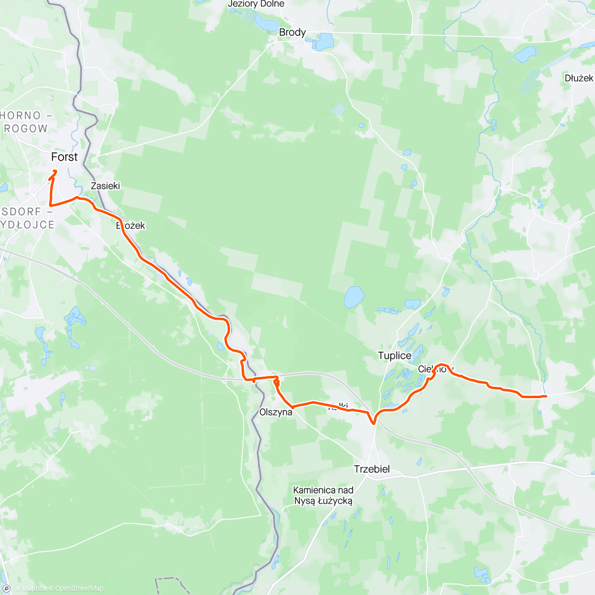 Map of the activity, Fri. Shortened ride. Forst 🇩🇪 - Dębinka 🇵🇱 04.12