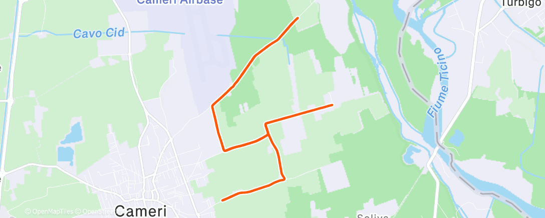 Map of the activity, 19 km run with 13 km at 4’:20”/km 👍❤️