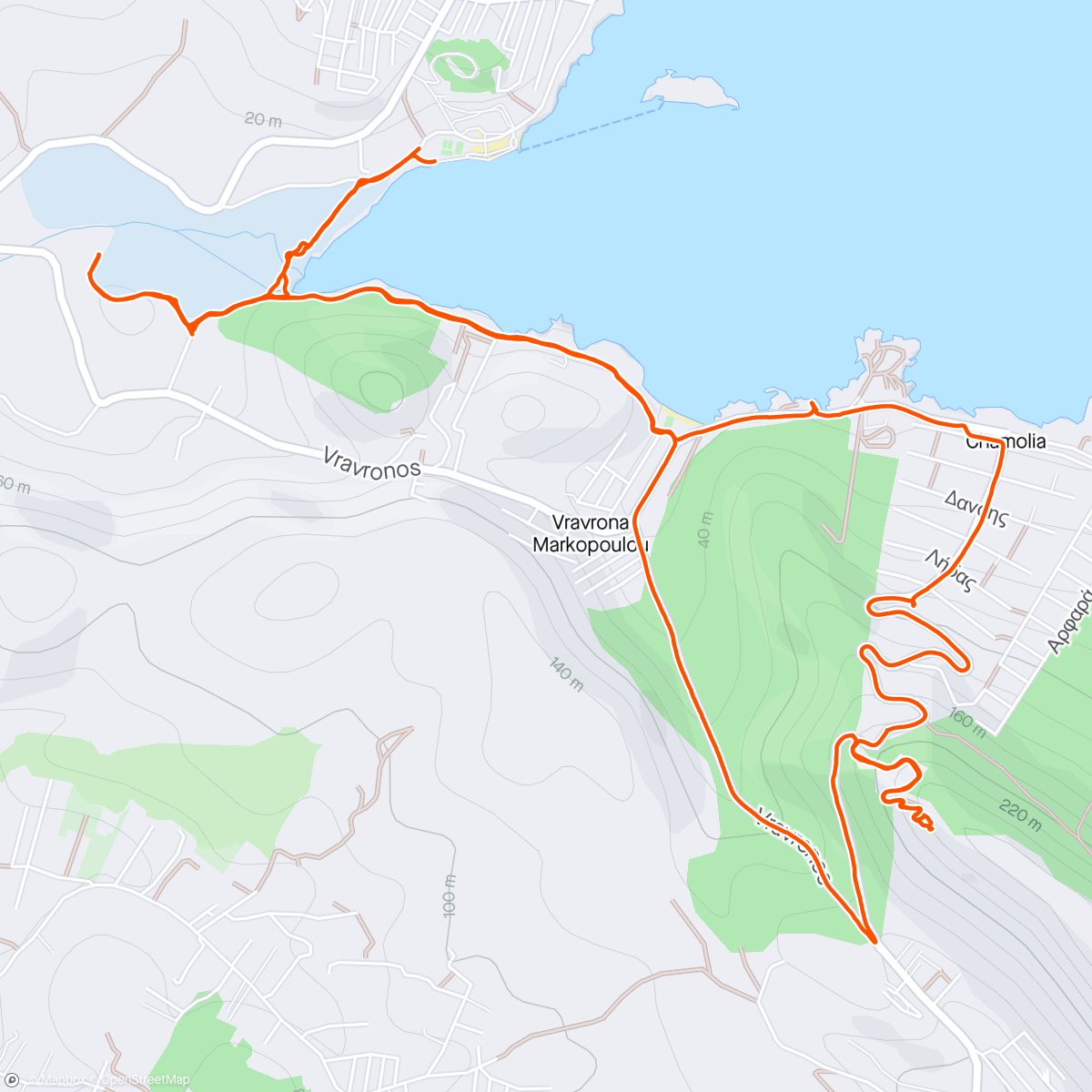Map of the activity, Attica Coast and Peak Run