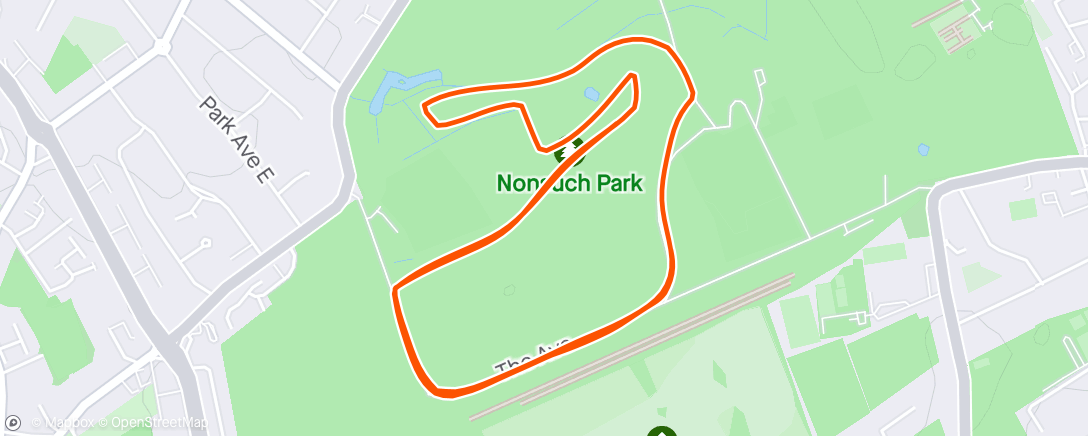 Mapa de la actividad (Nonsuch parkrun - started in middle just pipped Dave)
