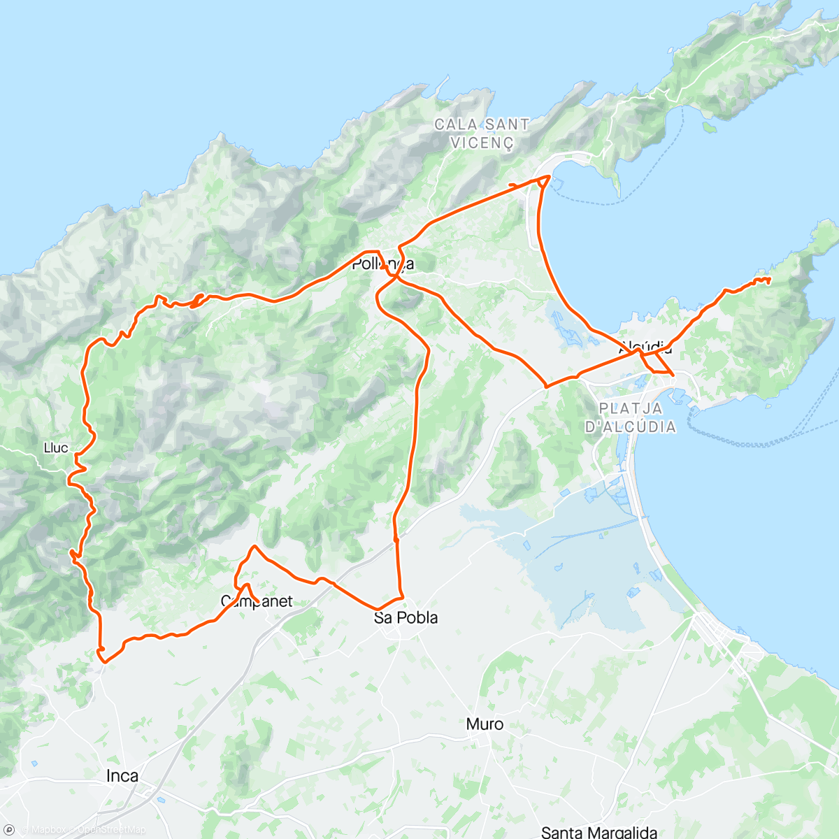 Карта физической активности (Last day, Coll de sa Batalla and loop to Alcudia to top of La Victoria)