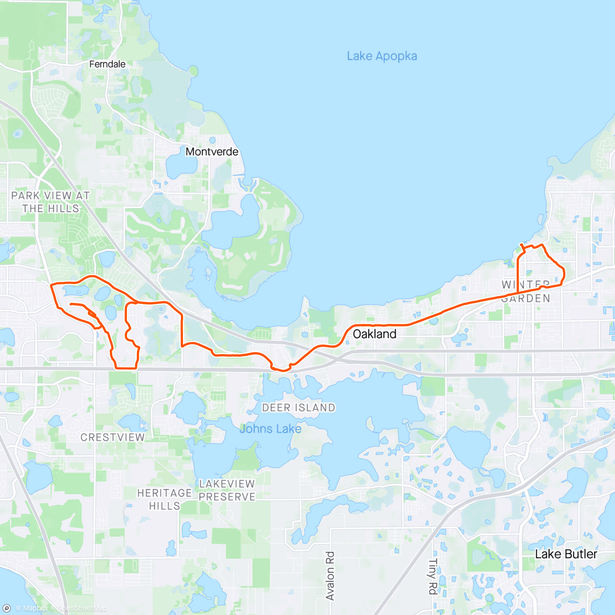 Map of the activity, Morning Family Ride to Winter Garden