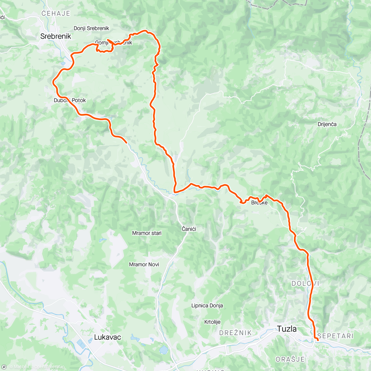 Map of the activity, Tuzla-Obodnica-Avdibašići-Lisovići- Srebrenik kula- Cojluk-tinja- bus😂