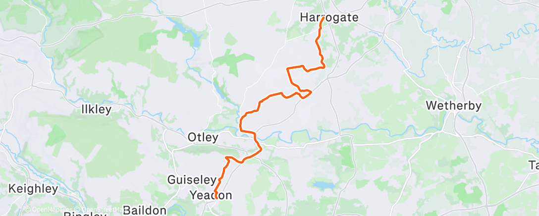 Map of the activity, ROUVY - Yeadon to Harrogate via Almscliffe Crag
